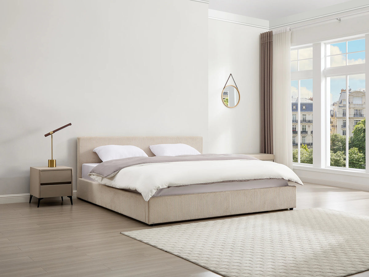 Lit Coffre 200x200 Velours Côtelé Crème - VALME — vue 7
