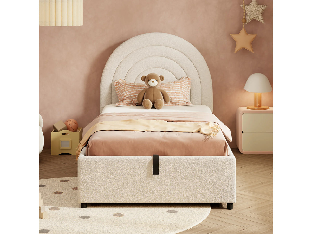 Lit Coffre 90x200 Bois Beige avec Chevets