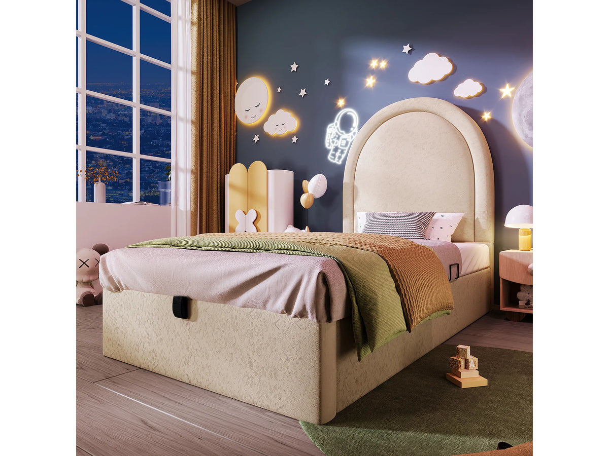 Lit Coffre 90x190 Simili Cuir Beige — vue 2