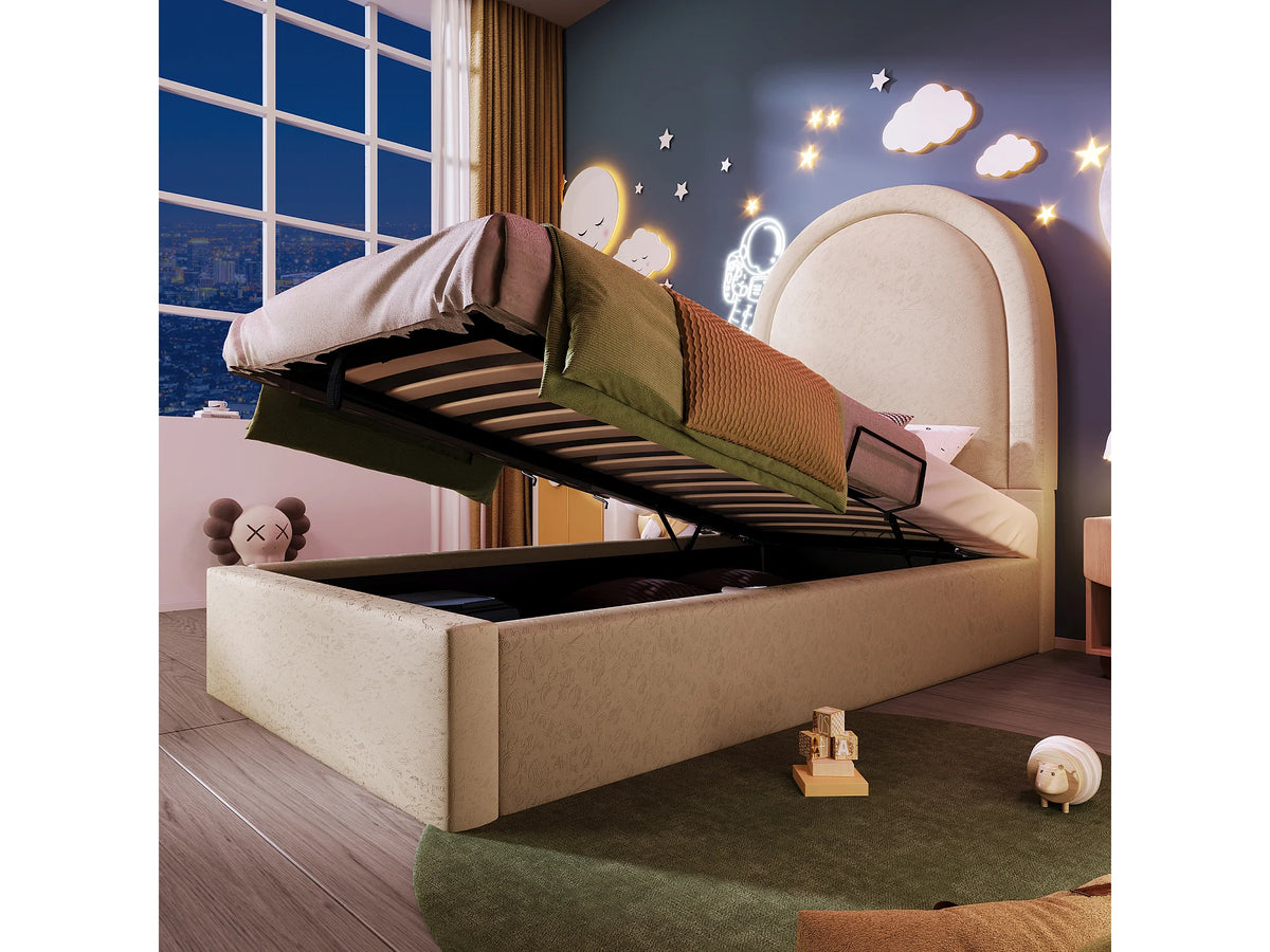 Lit Coffre 90x190 Simili Cuir Beige — vue 5
