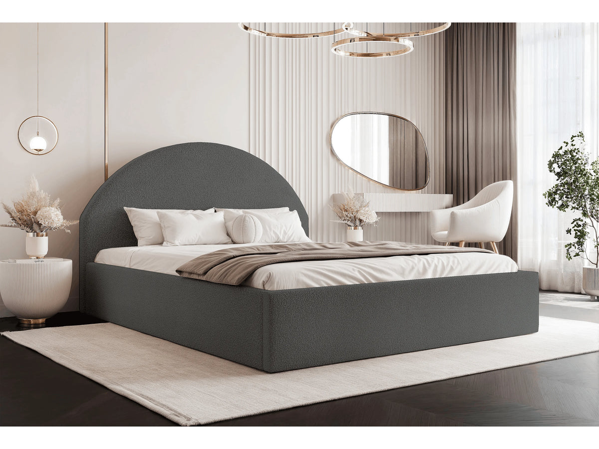 Lit Coffre 200x200 Tissu Bouclette Gris