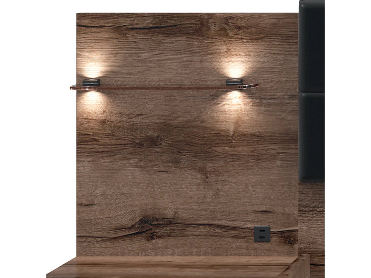 Lit Coffre 160x200 Bois Naturel clair avec Chevets, LED et Port USB — vue 5