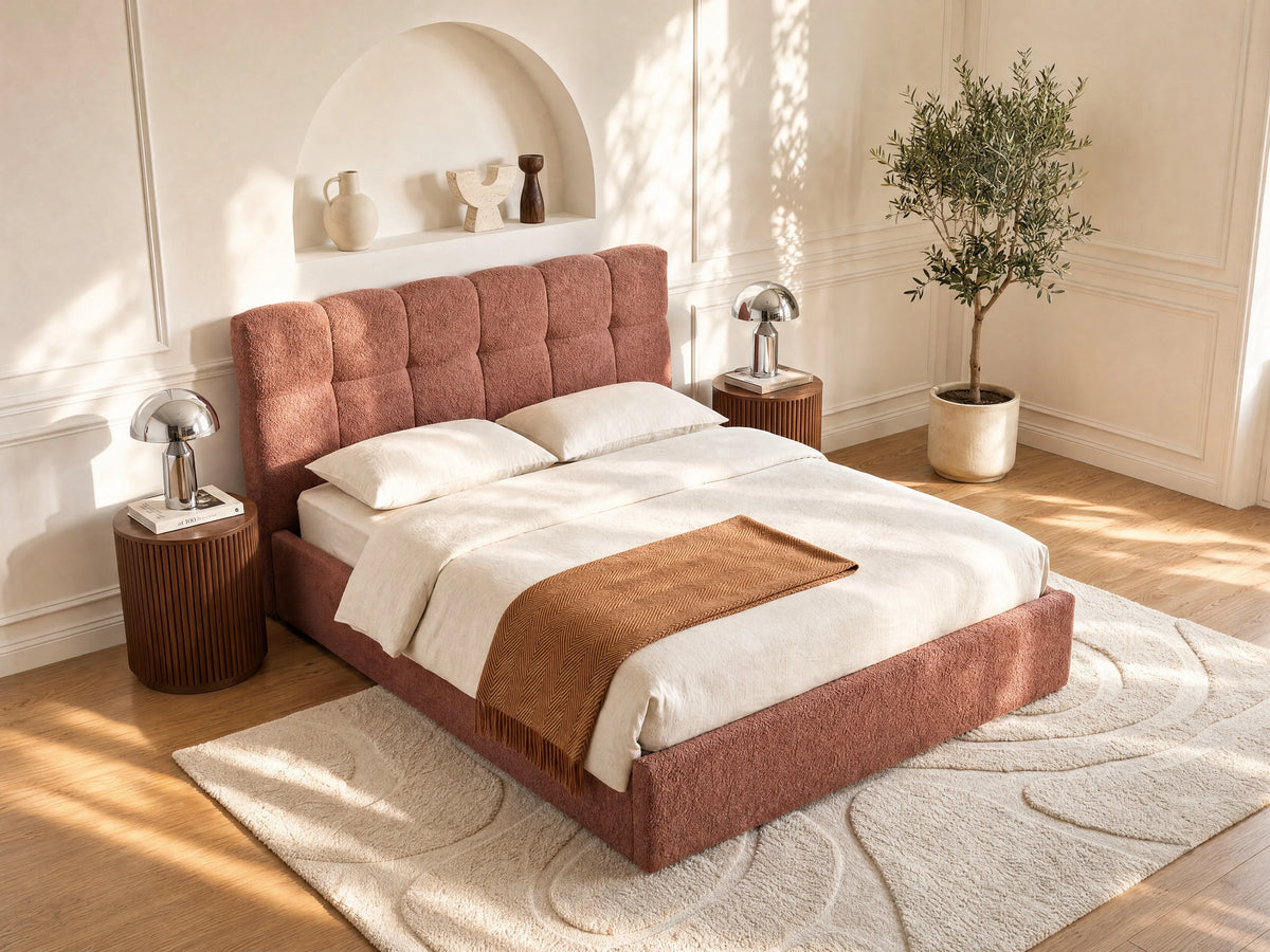 Lit Coffre 160x200 Tissu Bouclette Terracotta - MAZIRI