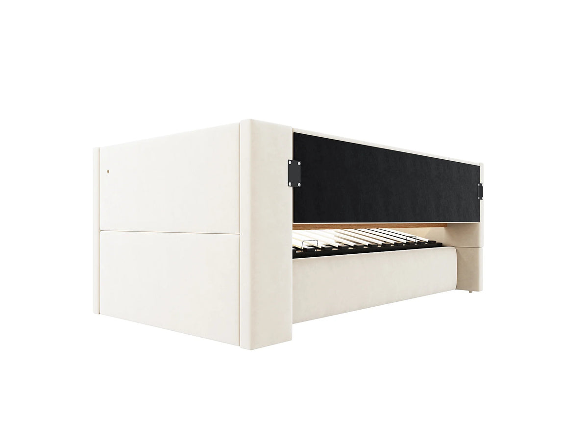 Lit Coffre 90x190 Tissu Beige avec LED — vue 5