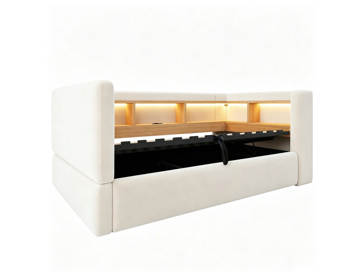 Lit Coffre 90x190 Tissu Beige avec LED — vue 7