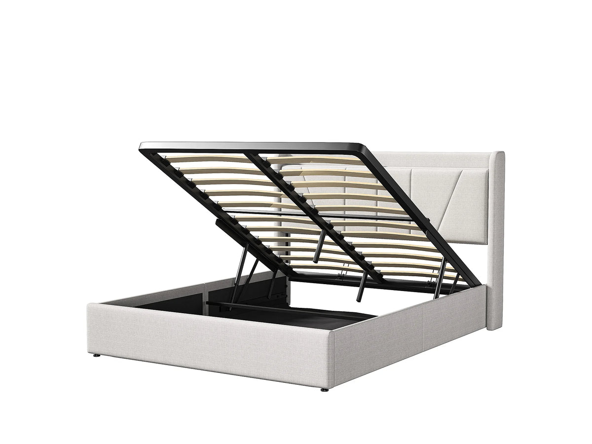 Lit Coffre 140x200 Tissu Bouclette Beige avec Port USB — vue 8