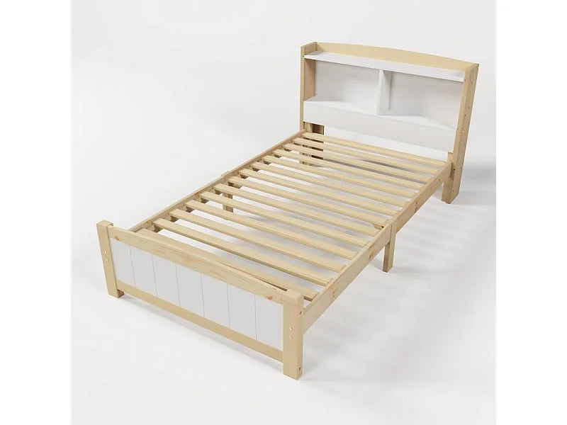 Lit Coffre 90x200 Bois Beige avec Matelas — vue 3