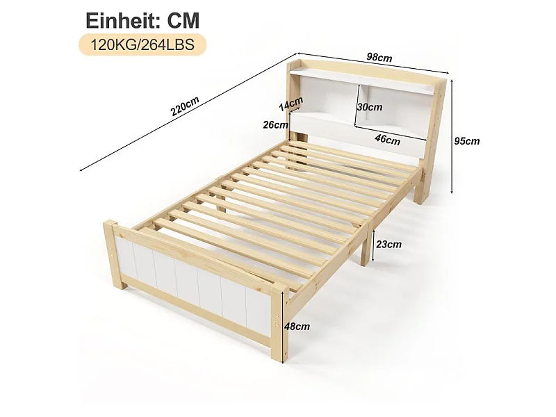 Lit Coffre 90x200 Bois Beige avec Matelas — vue 4