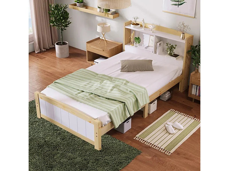 Lit Coffre 90x200 Bois Beige avec Matelas — vue 7