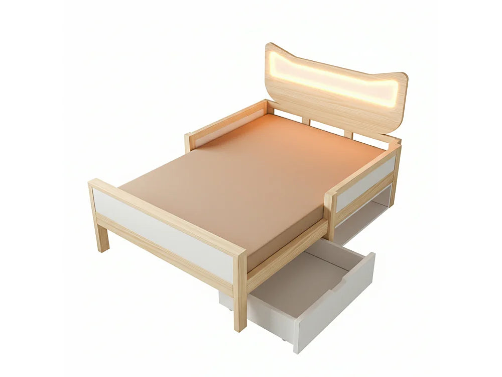 Lit Coffre 90x190 Bois Blanc avec LED