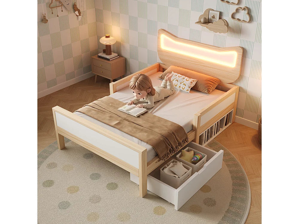 Lit Coffre 90x190 Bois Blanc avec LED — vue 2