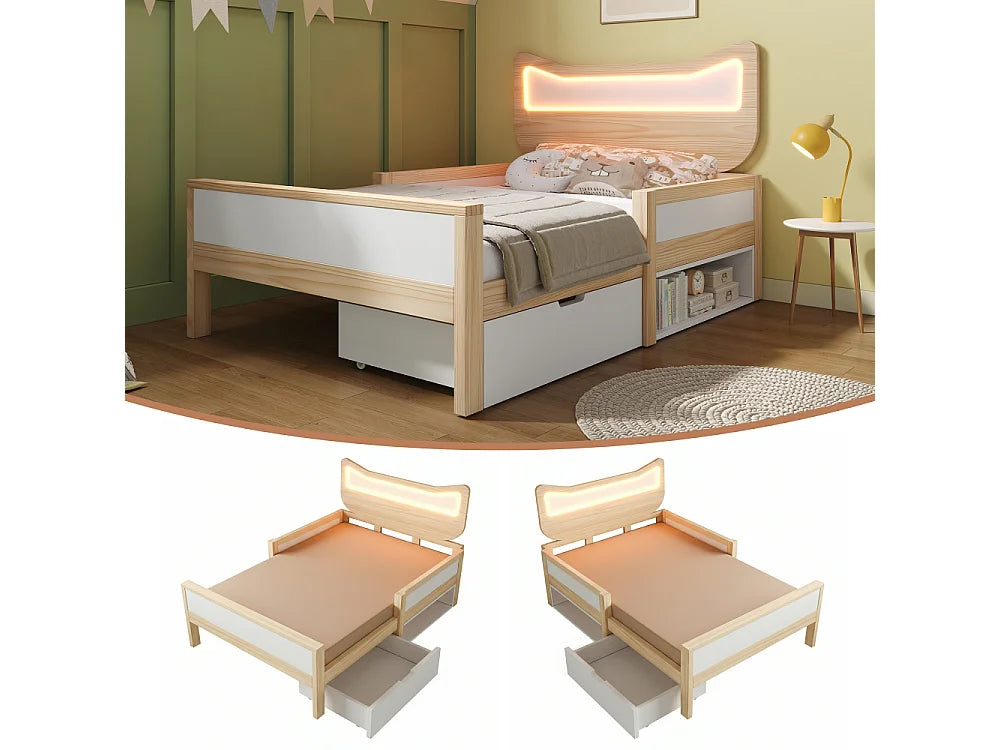 Lit Coffre 90x190 Bois Blanc avec LED — vue 5