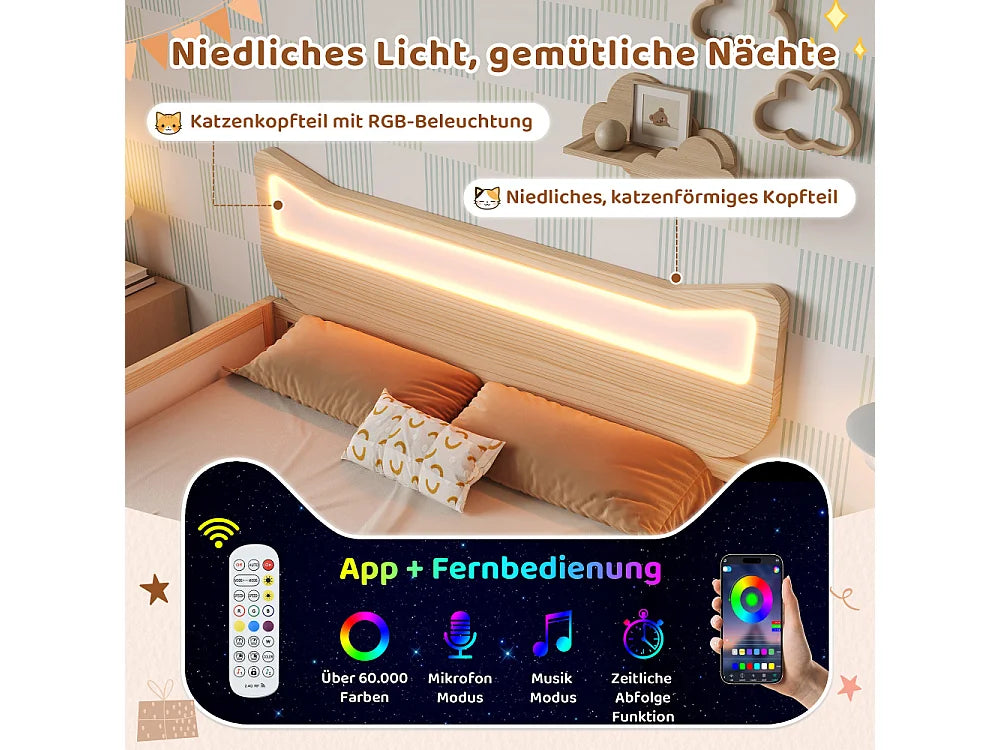 Lit Coffre 90x190 Bois Blanc avec LED — vue 6