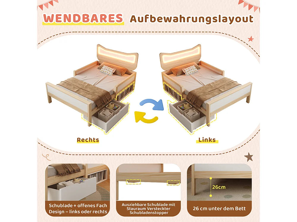 Lit Coffre 90x190 Bois Blanc avec LED — vue 7