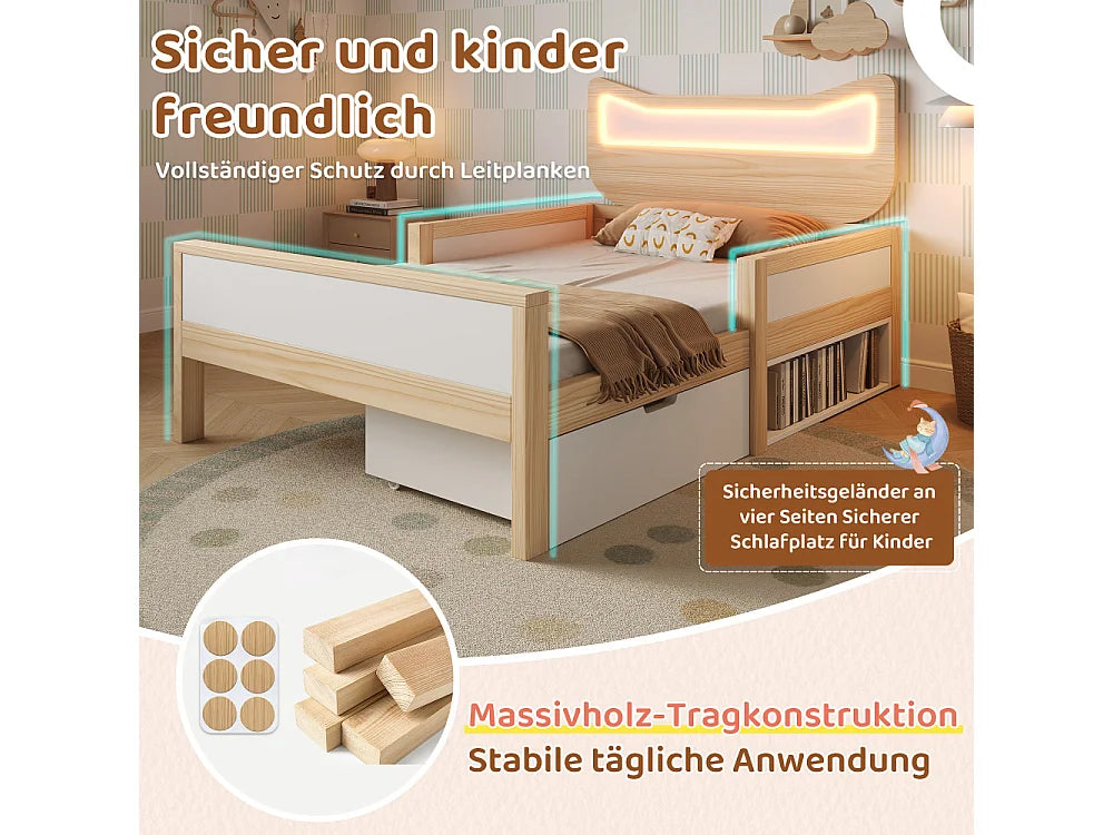 Lit Coffre 90x190 Bois Blanc avec LED — vue 8