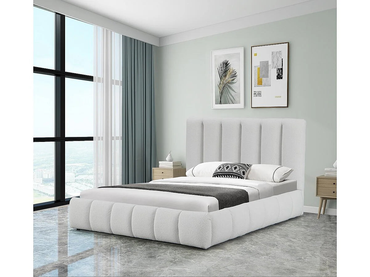 Lit Coffre 140x190 Tissu Bouclette Blanc