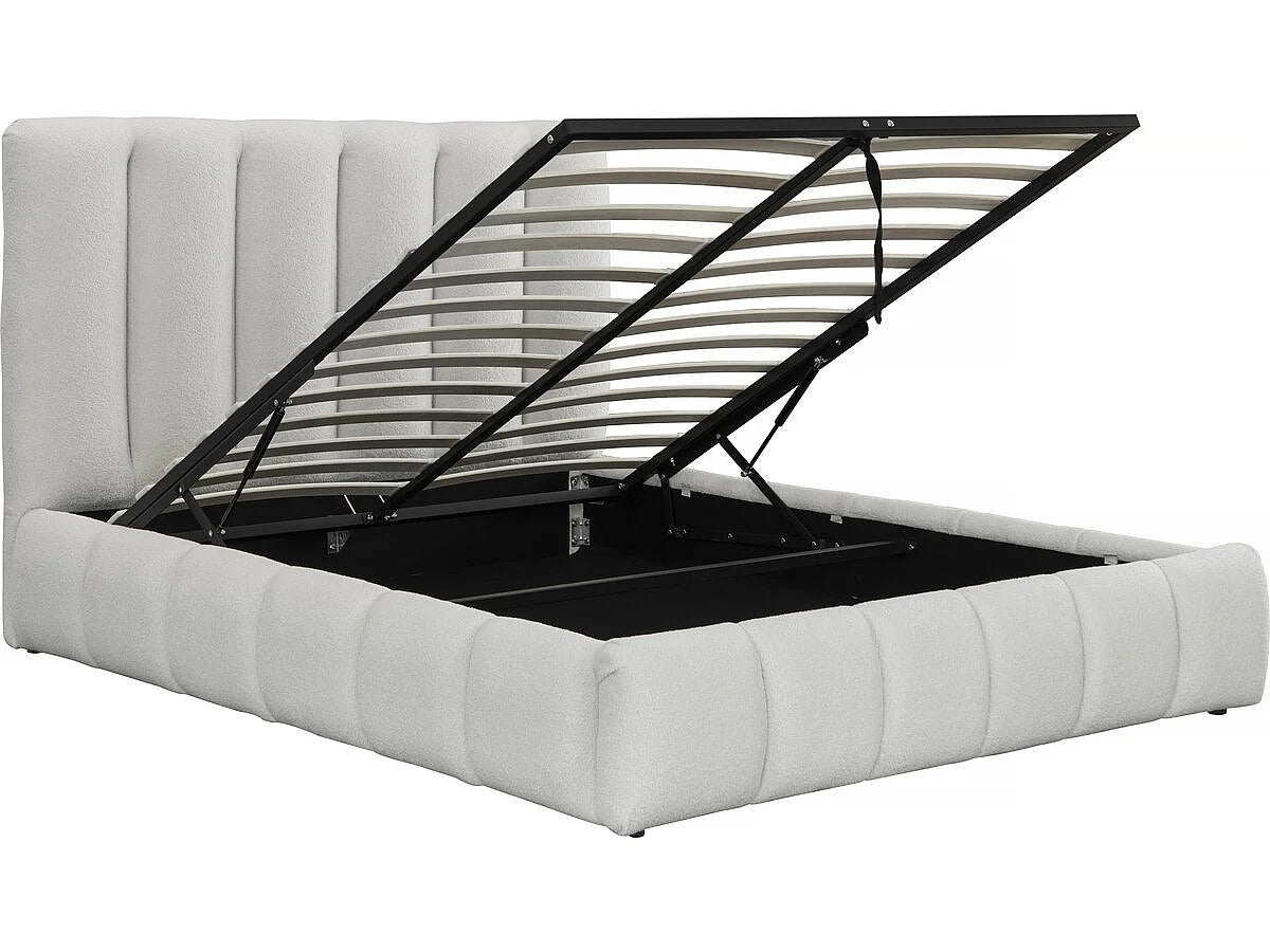 Lit Coffre 140x190 Tissu Bouclette Blanc — vue 2