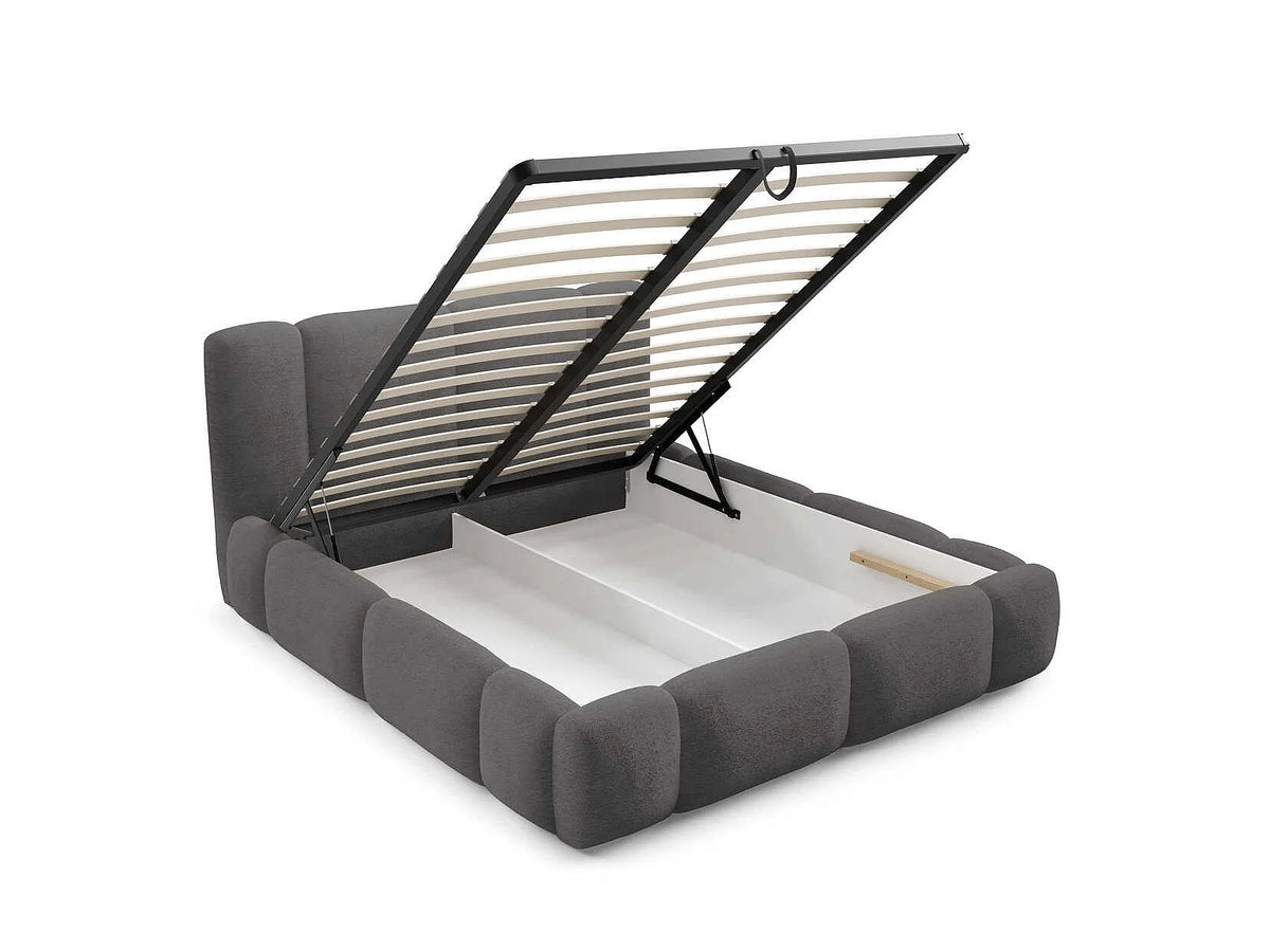 Lit Coffre 200x200 Tissu Gris avec LED — vue 6