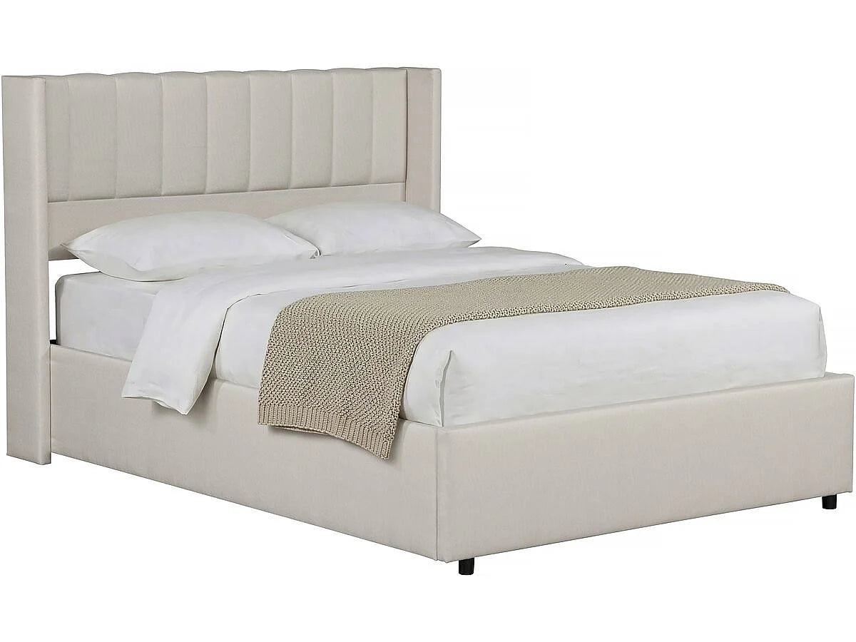 Lit Coffre 140x190 Tissu Lin Beige — vue 2