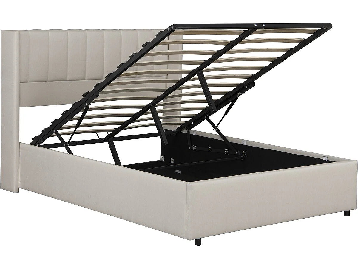 Lit Coffre 140x190 Tissu Lin Beige — vue 3