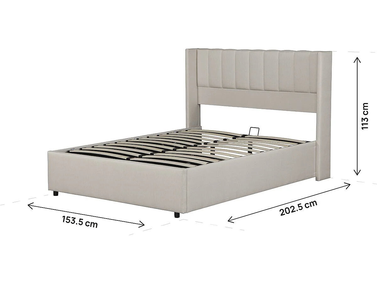 Lit Coffre 140x190 Tissu Lin Beige — vue 4