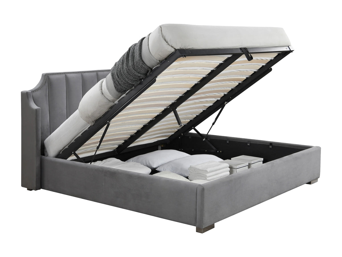 Lit Coffre 180x200 Velours Gris clair - TEOMIS — vue 5