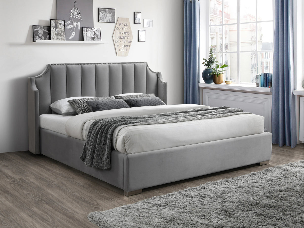 Lit Coffre 180x200 Velours Gris clair - TEOMIS