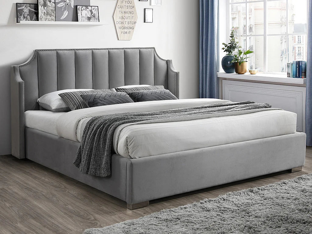Lit Coffre 180x200 Velours Gris clair - TEOMIS — vue 3