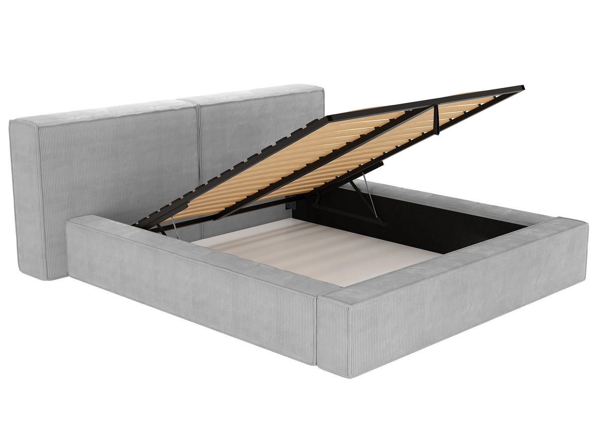 Lit Coffre 180x200 Velours Côtelé Gris clair avec Matelas - TIMANO — vue 9