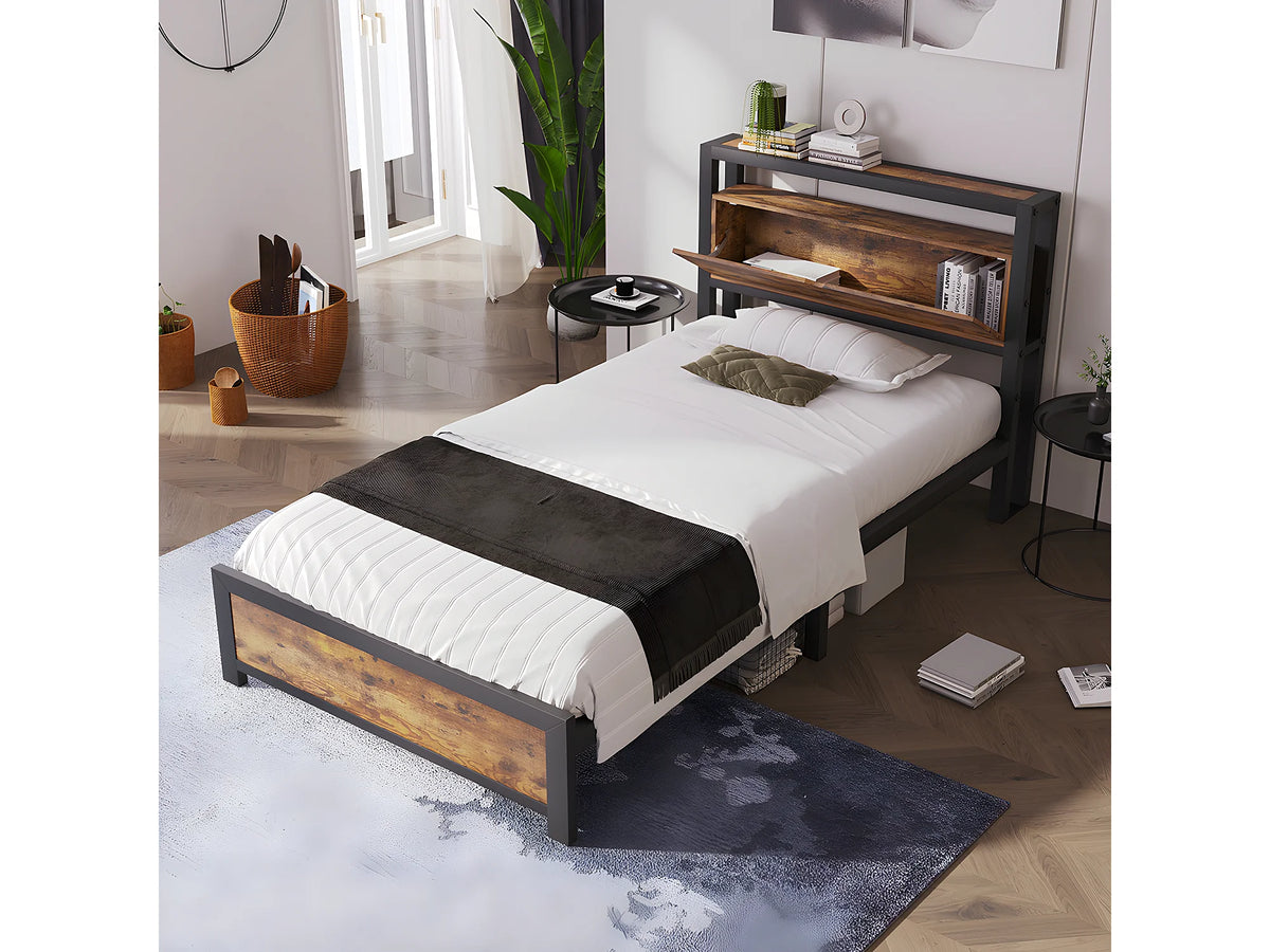 Lit Coffre 90x200 Bois Naturel foncé