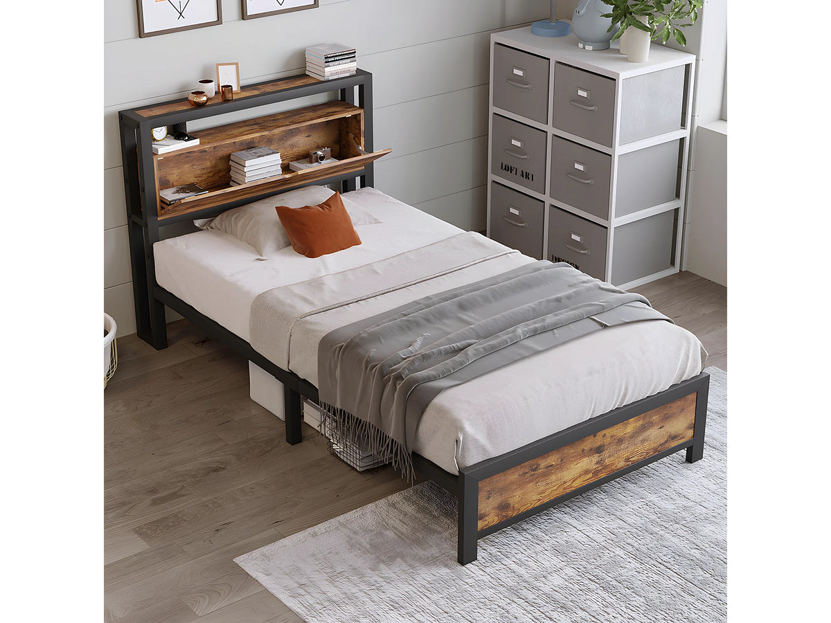 Lit Coffre 90x200 Bois Naturel foncé — vue 2