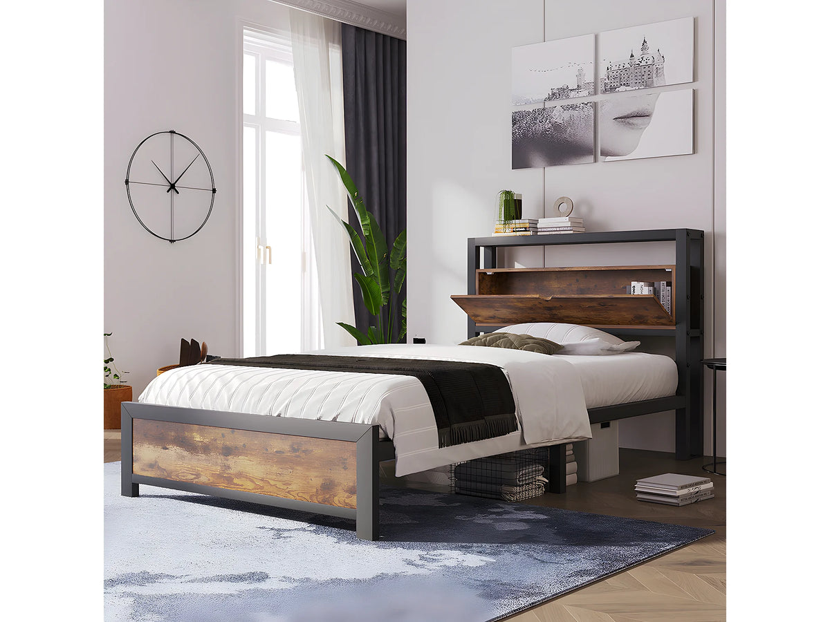 Lit Coffre 90x200 Bois Naturel foncé — vue 3
