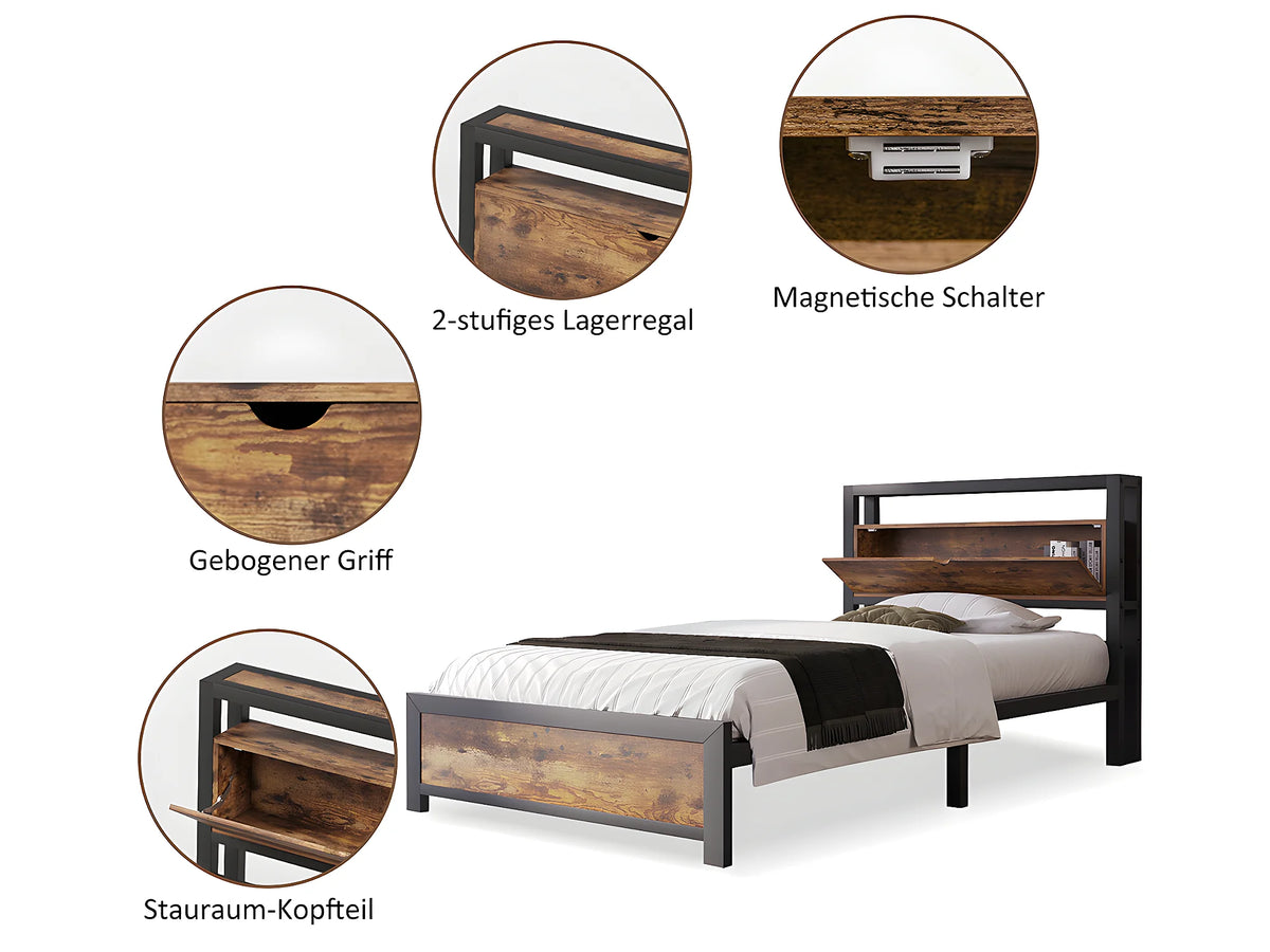 Lit Coffre 90x200 Bois Naturel foncé — vue 5