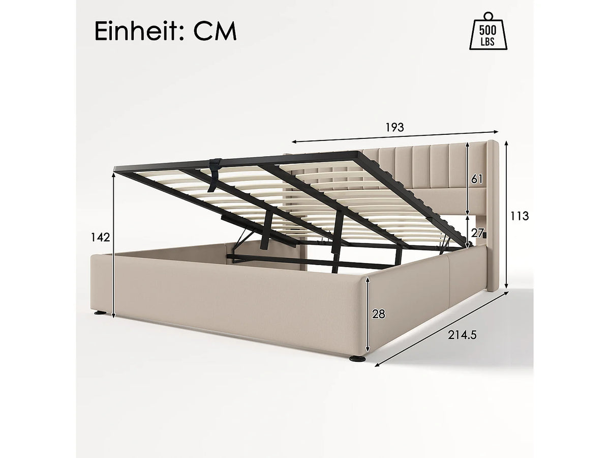 Lit Coffre 180x200 Tissu Lin Beige — vue 5