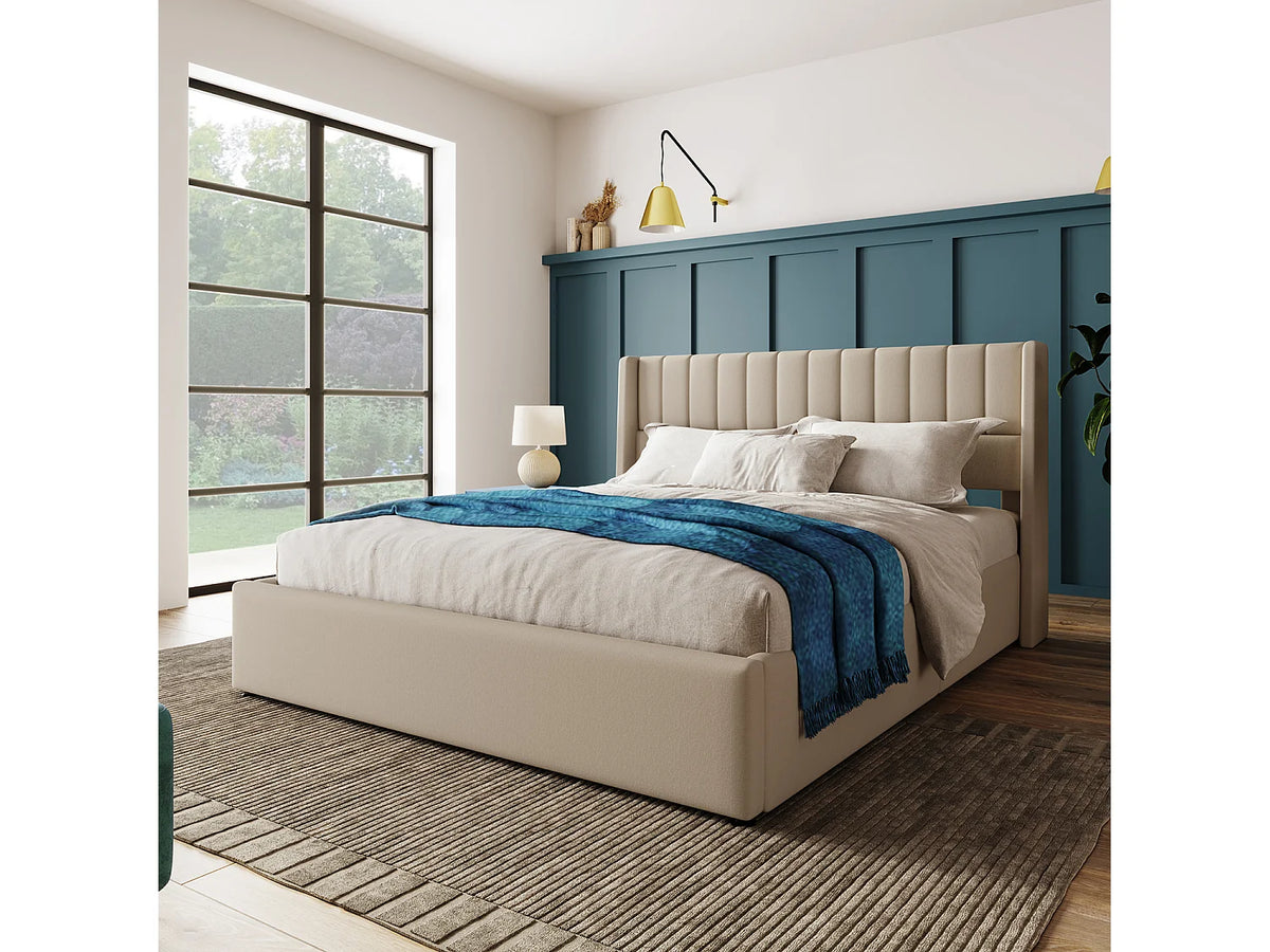 Lit Coffre 180x200 Tissu Lin Beige — vue 2