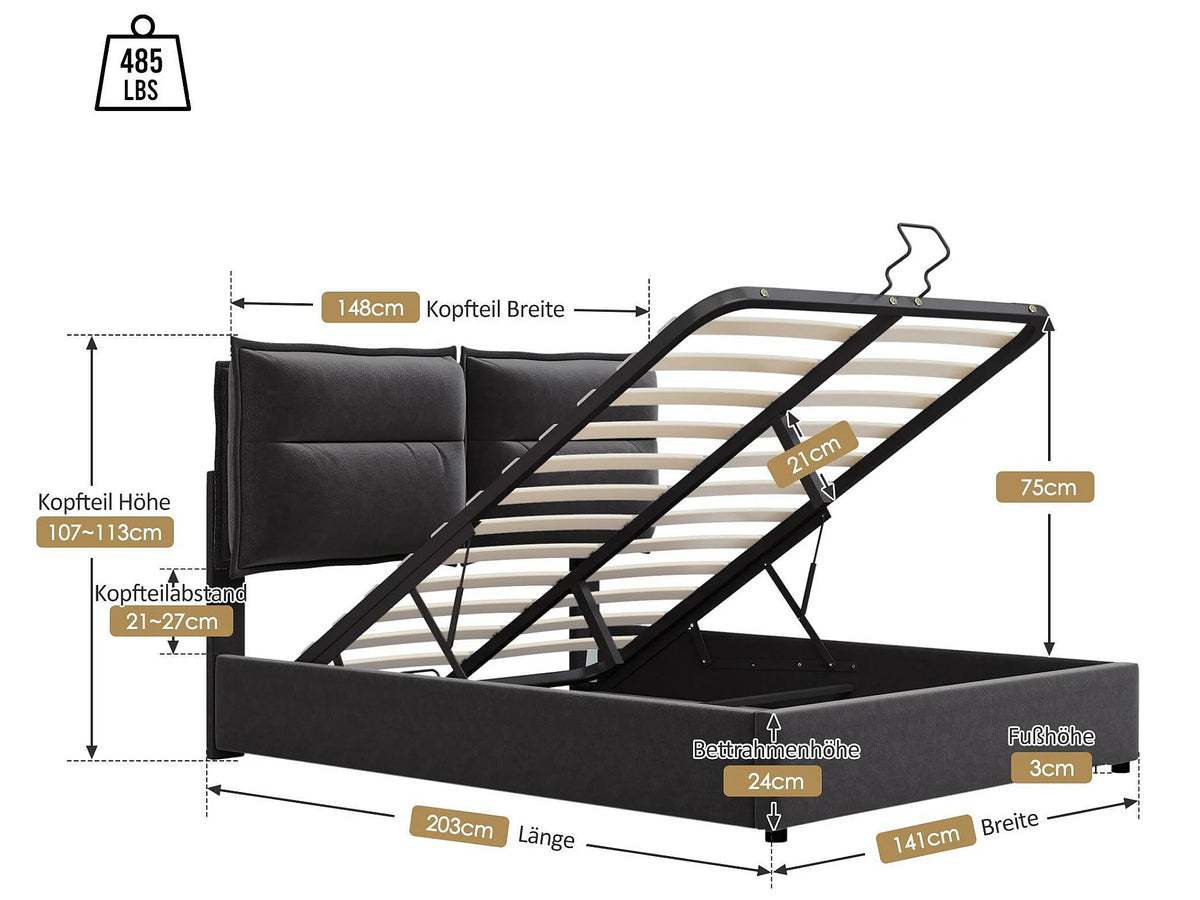 Lit Coffre 140x200 Velours Noir — vue 5