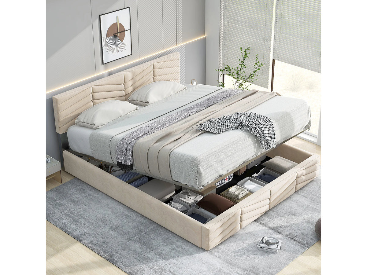 Lit Coffre 140x200 Velours Blanc — vue 2