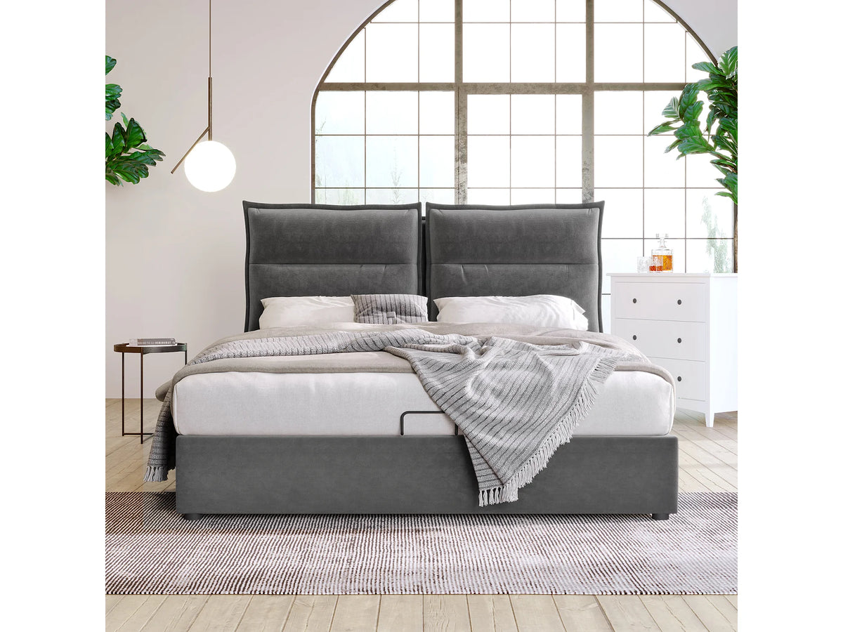 Lit Coffre 140x200 Velours Gris avec Matelas — vue 3