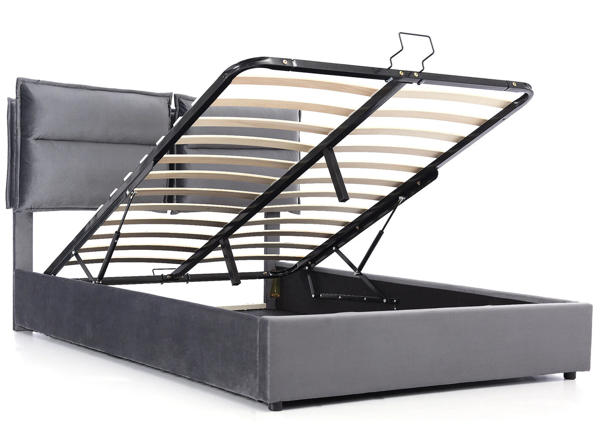 Lit Coffre 140x200 Velours Gris avec Matelas — vue 10