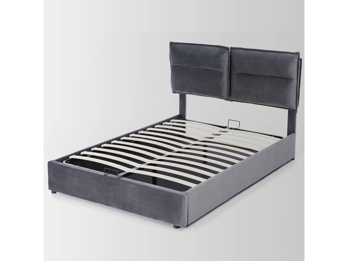 Lit Coffre 140x200 Velours Gris avec Matelas — vue 4
