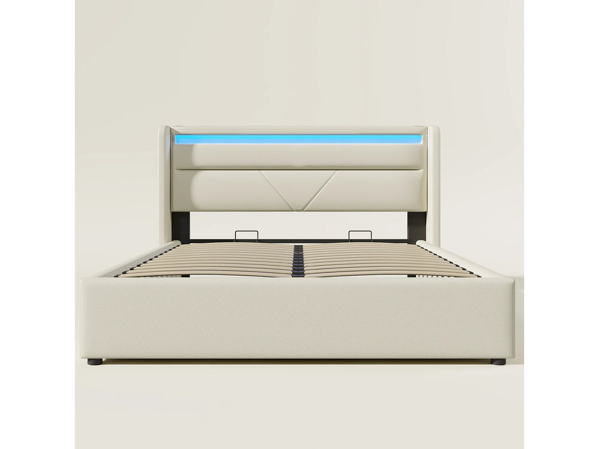 Lit Coffre 140x200 Simili Cuir Blanc avec Matelas et LED — vue 3