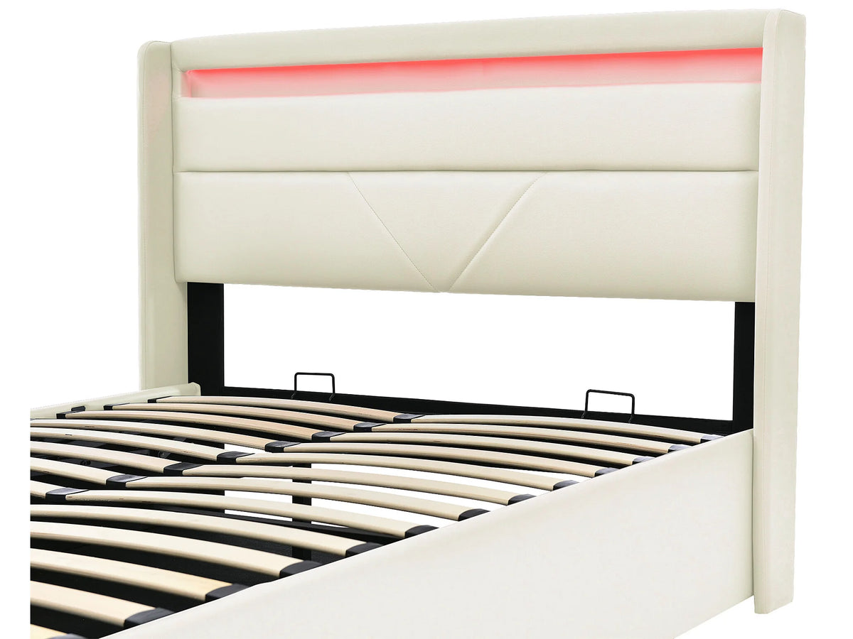 Lit Coffre 140x200 Simili Cuir Blanc avec Matelas et LED — vue 8