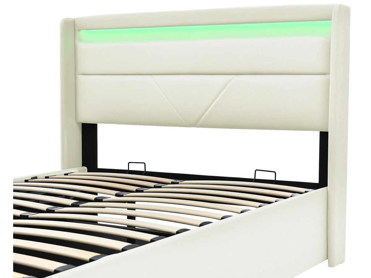 Lit Coffre 140x200 Simili Cuir Blanc avec Matelas et LED — vue 10
