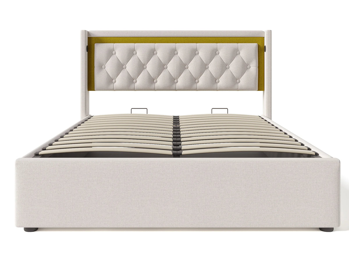 Lit Coffre 140x200 Métal Beige avec LED et Port USB — vue 5