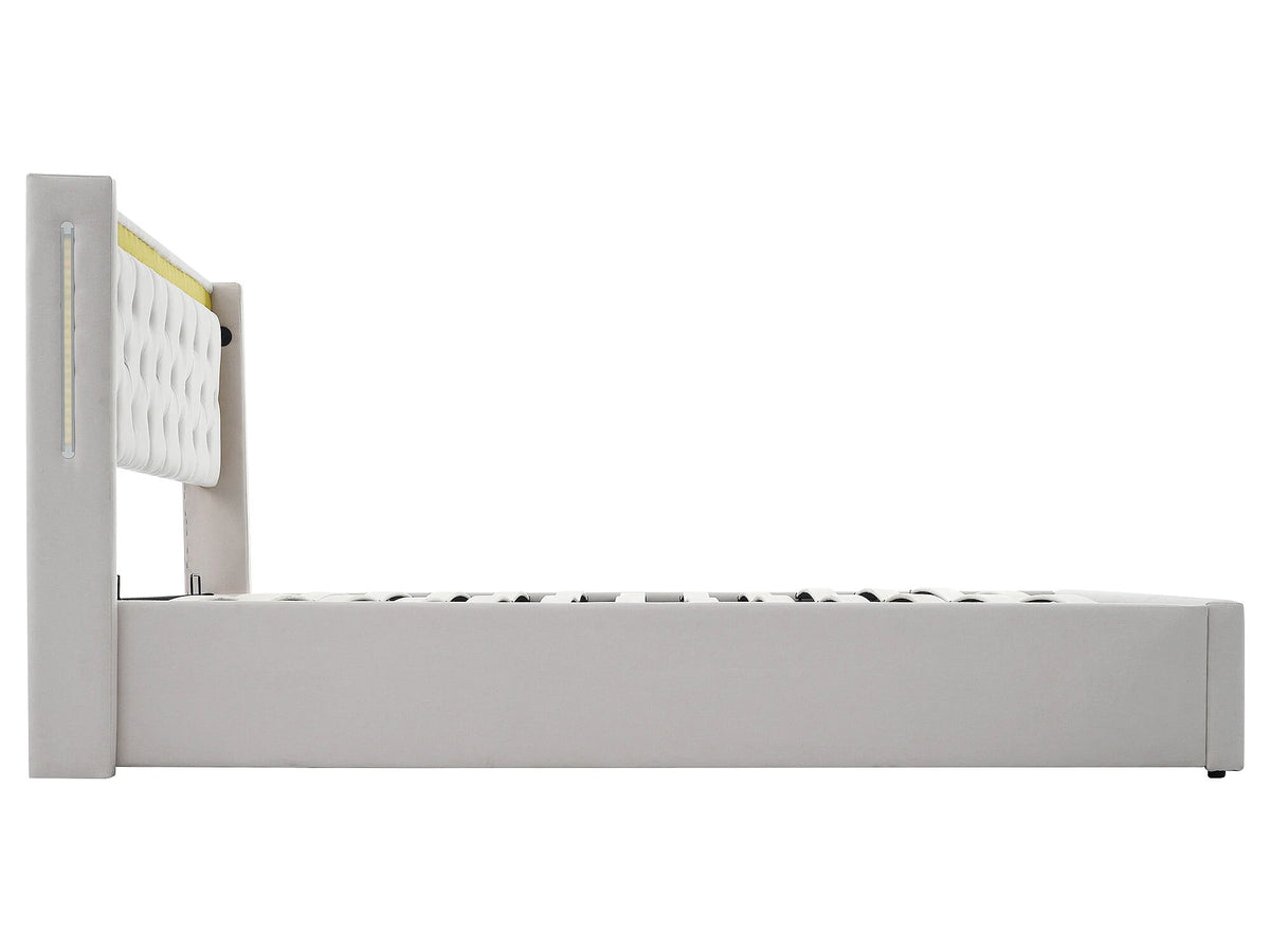 Lit Coffre 140x200 Métal Beige avec LED et Port USB — vue 6