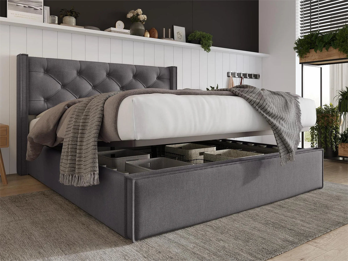 Lit Coffre 140x200 Coton Gris