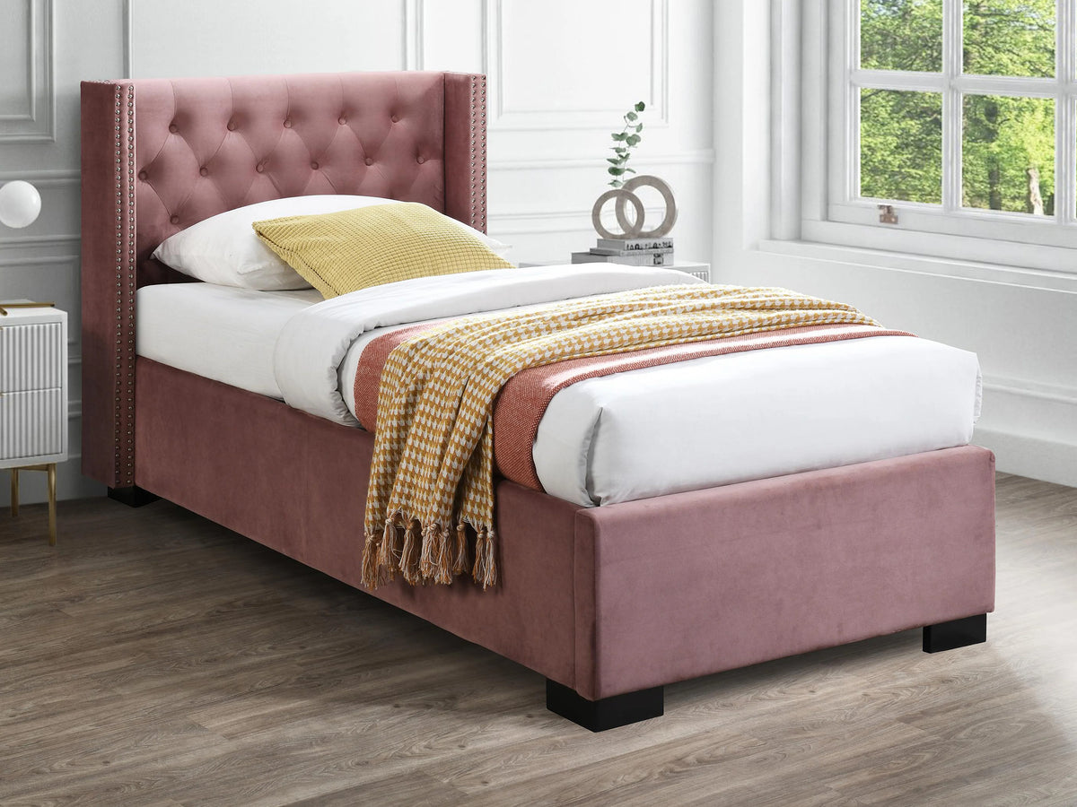 Lit Coffre 90x200 Velours Rose Capitonné - MASSIMO — vue 3