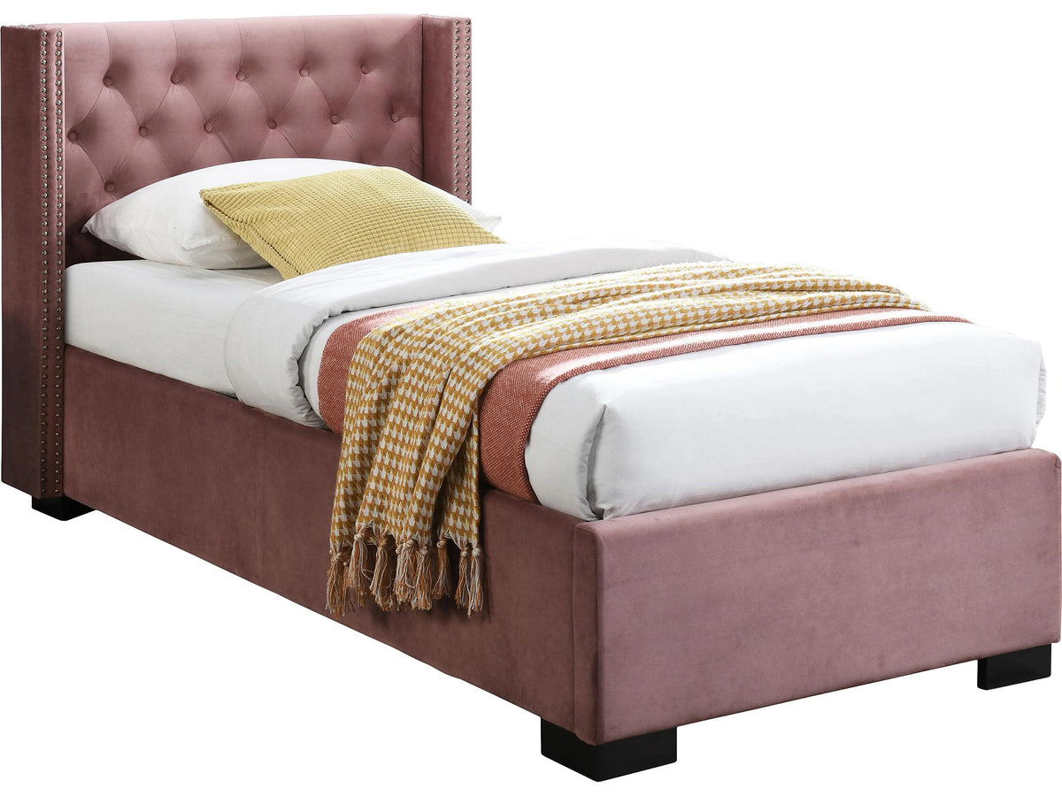 Lit Coffre 90x200 Velours Rose Capitonné - MASSIMO — vue 4