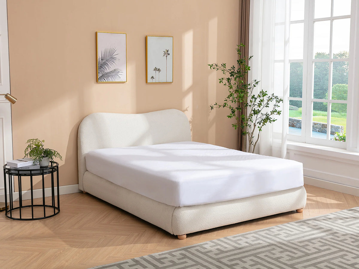 Lit Coffre 160x200 Tissu Bouclette Blanc - VANARI — vue 2