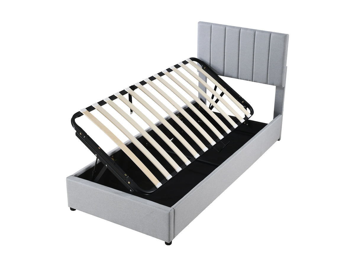 Lit Coffre 90x200 Tissu Lin Gris — vue 8